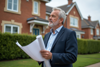 Architecte homme regardant une maison de banlieue