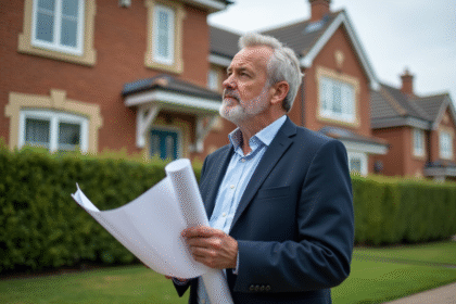 Architecte homme regardant une maison de banlieue