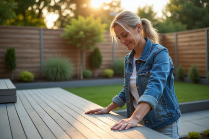 Femme regardant le deck en composite naturel