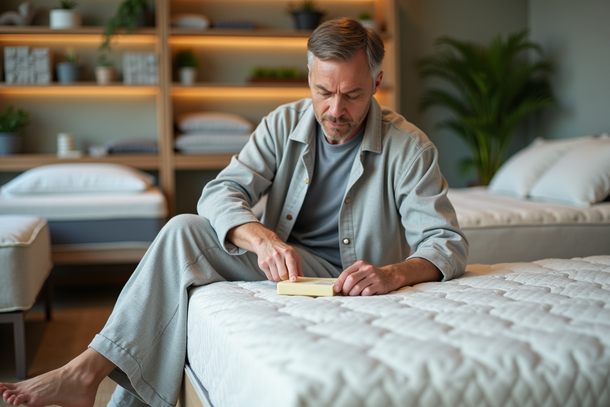 Homme comparant un échantillon de latex avec une étiquette