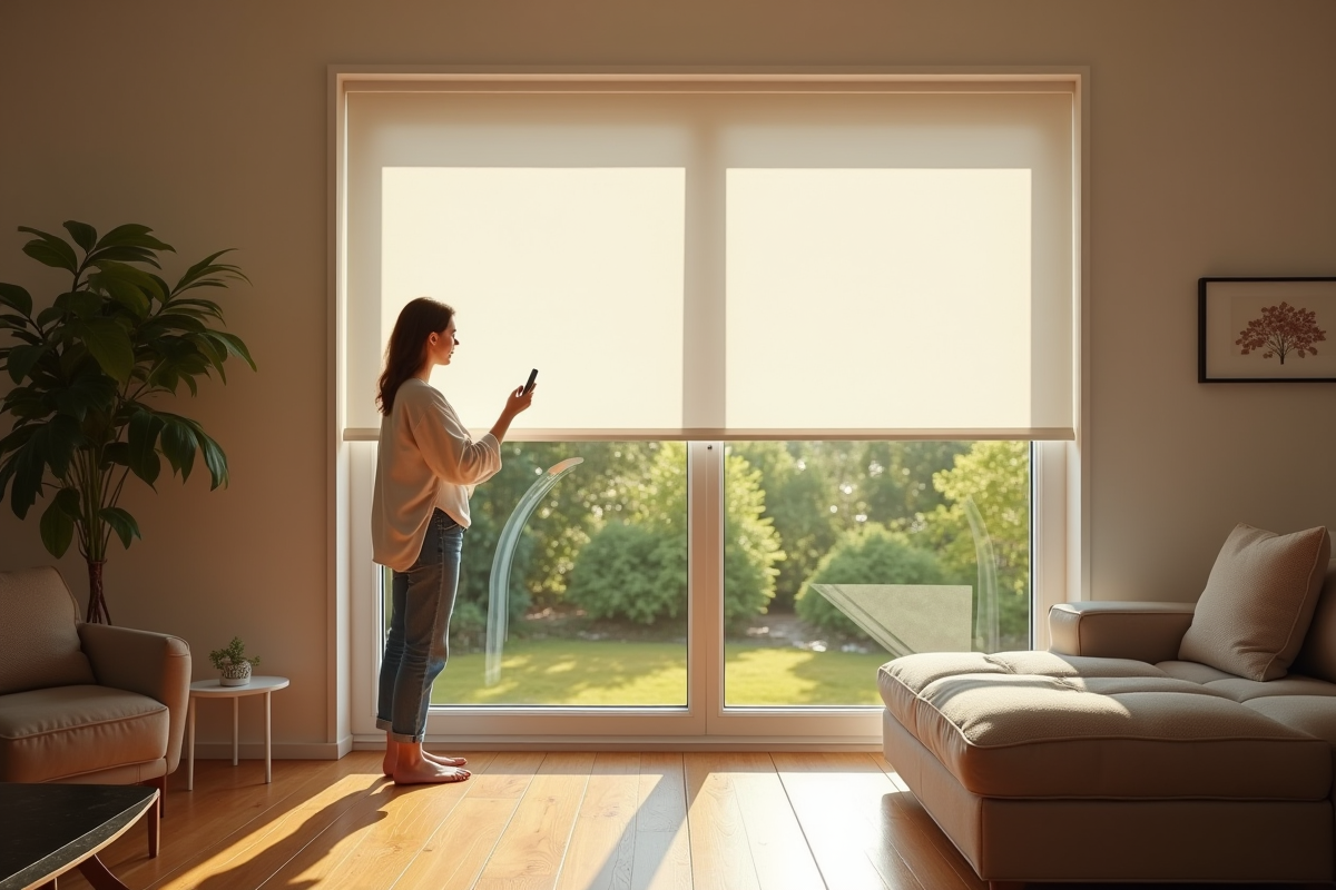 Personne utilisant une télécommande pour un Velux électrique