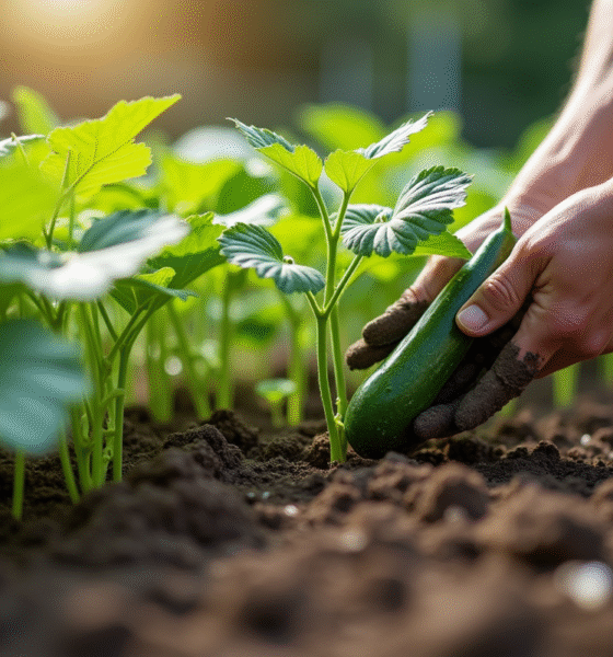 Personne plantant des concombres trop proches dans le jardin